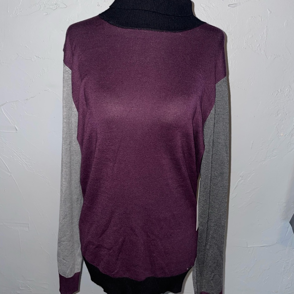 NWT Calvin Klein Cowl Turtle Neck Long Sleeve Shirt Purple Grey Black Size L